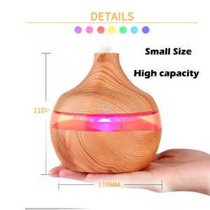 Difuzor aromaterapie cu ultrasunete si umidificator cu led, 300 ml, Rotund, Stejar Deschis - Img 3