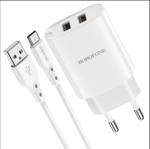 Incarcator Retea Borofone, BN2, 2.1A, 2 X USB, cablu MicroUSB, Alb, K KATHODE