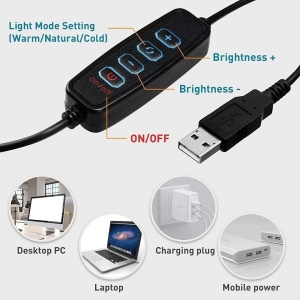 Lampa circulara de birou, rotire 360°, 3 tipuri de lumina, suport reglabil, cablu USB, 16 cm K KATHODE - Img 4