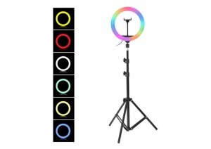 Lampa circulara profesionala LED Ring Light RGB Andowl Q-MG33, diametru 33 cm, conectare USB, 9 trepte de lumina, 15 culori RGB, suport telefon, trepied Andowl Q-L001 - Img 3