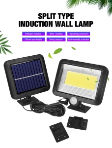 Lampa solara de perete, Huerler FL162, 100 x COB LED, cu panou solar polisiciliu detasabil, senzor miscare, rezistenta la apa, negru - Img 6