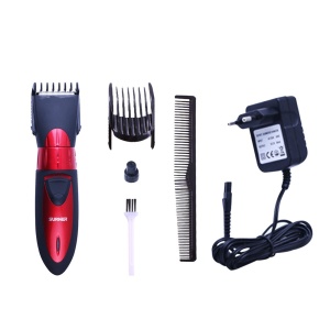 Masina profesionala de tuns complet accesorizata, Surker, cu acumulator reincarcabil, reglare intervale taiere prin rotire, piepteni distantieri, culoare rosu cu negru - Img 3