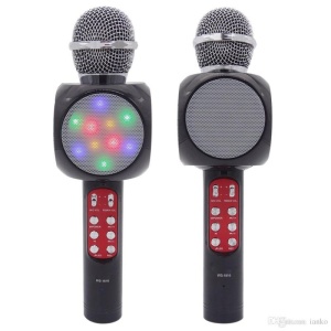 Microfon karaoke Bluetooth, FM, difuzor 3W, USB, slot SD, iluminat LED, negru - Img 2