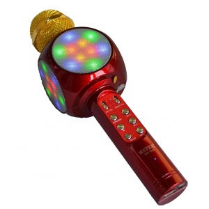 Microfon karaoke Disco LED, fara fir Wster, cu Radio si Recorder, wireless sistem, profesional cu boxe si Bluetooth 4.1 M1, Auriu si Burgundia