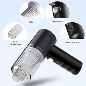 Mini Aspirator portabil pentru masina 2 in 1 fara fir cu incarcare prin USB, Negru, Selling Depot® - Img 5
