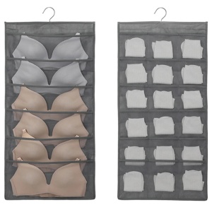 Organizator tip umeras cu 2 fete pentru lenjerie de corp, sutiene/sosete/chiloti, 24 compartimente, plasa, 76x40 cm, gri K KATHODE