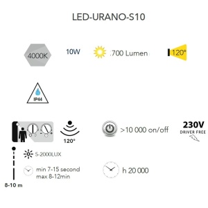Proiector LED cu senzor de miscare, timer, 10W, 700lm, 4000K, IP44, URANO-S10 K KATHODE - Img 2