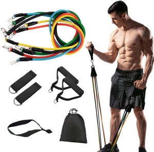 Set 11 accesorii fitness, Asksa, Latex/Otel/Neopren, Multicolor - Img 2