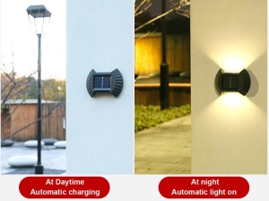 Set 12 lampi cu incarcare solara pentru pereti, scari, garduri, lumina de veghe, alb rece, senzor de lumina, IP65, 2 leduri laterale, buton ON/OFF, negre K KATHODE - Img 5