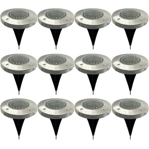 Set 12 lampi solare tip spot pentru gradina, 20 x LED, buton ON/OFF, senzor de lumina, alb cald 18-18 K KATHODE