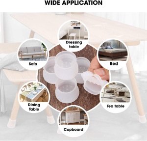 Set 16 protectii de picior mobilier, silicon PVC transparent, antiderapant, 4 cm, alb transparent - Img 3