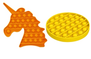 Set 2 Jucarii antistres din silicon, Pop it now, Push Bubble, forma Unicorn Portocaliu si Cerc Galben 18/13 cm, LikeStore