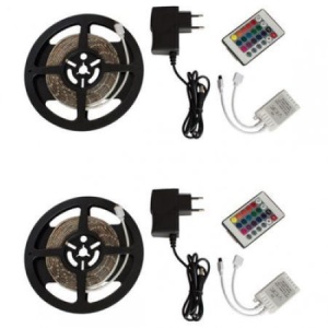 Set 2x Kit Banda LED MULTICOLOR - 5 metri + 2x telecomanda + 2x adaptor + 2x sursa - Img 2