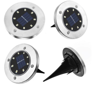 Set 4 lampi solare cu lumina calda, senzor de lumina si 8 leduri cu fixare in sol