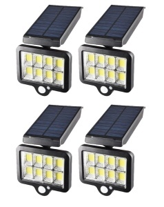 Set 4 x lampa cu incarcare solara, 128 x LED COB, senzor de miscare/lumina/stare de veghe, buton ON/OFF, rotatie 360°, telecomanda inclusa YT-140 K KATHODE