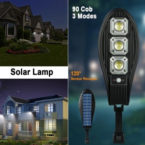 Set 4 x lampa stradala cu incarcare solara, 90 x LED COB, 3 moduri de functionare, buton ON/OFF, telecomanda inclusa, LL-63T K KATHODE - Img 2