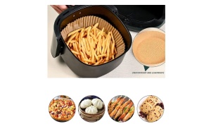 Set 50 bucati hartie de copt pentru air fryer, friteuza, Unica folosinta, Danex, 16x16x4.5 cm, Maro, Rotund - Img 2