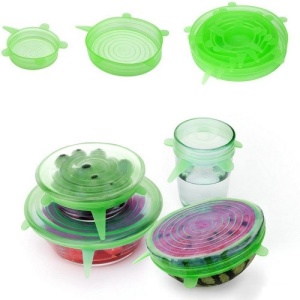 Set 6 bucati capace de silicon, reutilizabile, folosite pentru a pastra prospetimea alimentelor- VERDE - Img 4