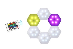 Set 6 lampi RGB modulare de perete, LED, joc de lumini, telecomanda, touch control, forma hexagon K KATHODE - Img 2