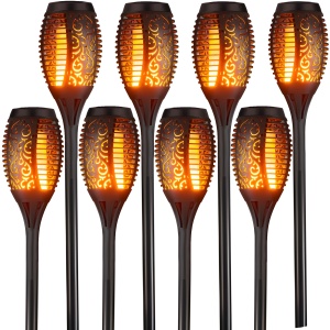 Set 8x Lampi Solare RETOO GardenPro, Torta LED, Efect Flacara, Iluminare Ecologica, Infigere In Sol, IP65, Pandela Policristalina, Baterie Ni-MH 300mAh, Autonomie 10-12h, Inaltime 41cm, Diametru 7,5cm, Material ABS+PC, Rezistenta La UV Si Intemperii