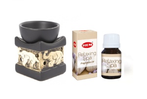 Set aromaterapie ulei parfumat HEM Relax & Spa 10ml +suport ceramica elefant