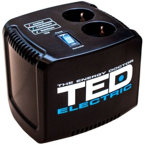 Stabilizator de Tensiune TED, Putere Stabilizata 500 A, Tensiune Intrare 145 - 280 V, Indicator Optic LED, Tensiune cu Unda Sinusoidala, Protectie Suprasarcina & Supraincalzire, Design Ergonomic, Negru