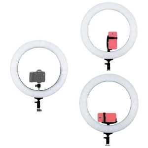 Trepied Lampa LED Circulara Profesional Make-up, Sedinta Foto, Lumina Calda/Rece, 28W, 35cm, Photo Studio, Selfie Telefon, Ring Light - Img 4