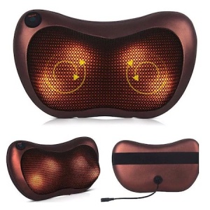 Aparat masaj tip perna relaxare electrica cu masaj cervical sau lombar, pentru gat si spate, functie de incalzire si infrarosu, cu 8 bile rotative, 20 W, 3 capete incalzire/masaj, Maro JRH® - Img 2