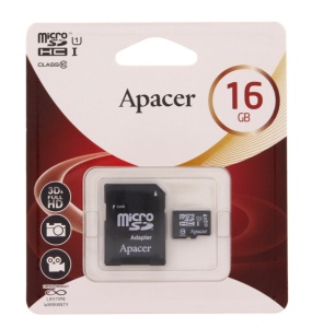 Card microSDHC UHS-I 16GB clasa10 cu adaptor SD, Apacer