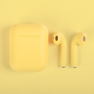 Casti KlaussTech cu Bluetooth 5.0 Airpods, Autonomie de 3 - 4 ore, Incarcare 70 min, Design Modern si Ergonomic, Carcasa Incarcare, Raza 25 m, Galben - Img 2