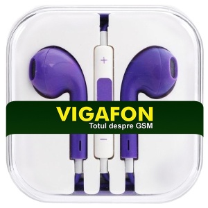 Casti VIGAFON MEGA BASS cu microfon model iPhone conector Jack 3,5mm, Purple