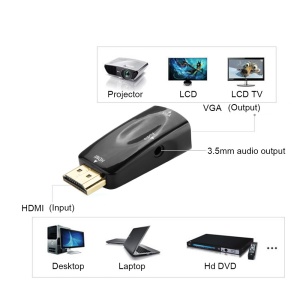 Convertor scurt HDMI la VGA + cablu audio, adaptor digital in analog pt laptop, PC, proiector, receiver TV, Xbox, Playstation 1080p - Img 5