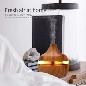 Difuzor aromaterapie cu ultrasunete si umidificator cu led, 300 ml, Rotund, Stejar Deschis - Img 4