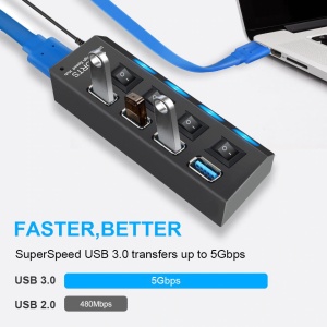 Hub USB 3.0 cu 4 porturi, butoane ON/OFF individuale, led indicator K KATHODE - Img 4