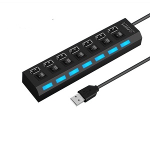 Hub USB, 7 porturi si comutatoare individuale, pana la 480 Mbps, negru