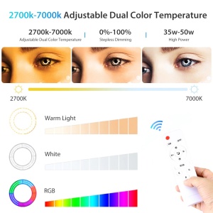 Lampa circulara profesionala RGB, touch control si telecomanda, 3 suporturi pentru telefon, diverse jocuri de lumini, 3 nuante de alb, diametru 45 cm, trepied 210 cm K KATHODE - Img 8