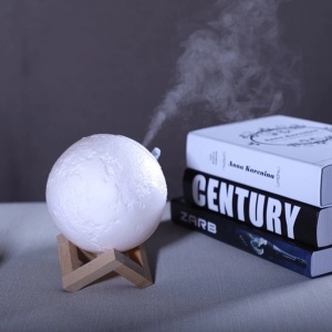 Lampa de veghe cu umidificator de aromaterapie, 3 culori ambientale, 13 cm, 880 ml, forma de luna 3D, stativ lemn K KATHODE - Img 5