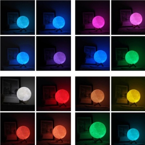 Lampa de veghe in forma de luna, 3D, lumina ambientala multicolora, stativ de lemn, touch K KATHODE - Img 6