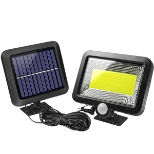 Lampa solara de perete, Huerler FL162, 100 x COB LED, cu panou solar polisiciliu detasabil, senzor miscare, rezistenta la apa, negru
