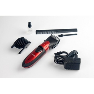 Masina profesionala de tuns complet accesorizata, Surker, cu acumulator reincarcabil, reglare intervale taiere prin rotire, piepteni distantieri, culoare rosu cu negru - Img 4
