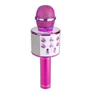 Microfon karaoke copii, wireless, cu acumulator, compatibil cu iOS si Android WS-858, functie de schimbare a vocii, roz - Img 2