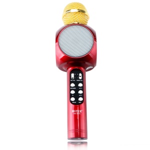 Microfon karaoke Disco LED, fara fir Wster, cu Radio si Recorder, wireless sistem, profesional cu boxe si Bluetooth 4.1 M1, Auriu si Burgundia - Img 2