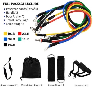 Set 11 accesorii fitness, Asksa, Latex/Otel/Neopren, Multicolor - Img 3