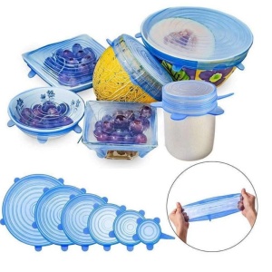 Set 12 Capace Silicon Premium flexibile , inlocuitor folie strech, dimensiuni diferite, reutilizabile, elastice, Albastru transparent, Regal trade - Img 4