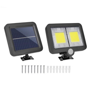 Set 2 x lampa cu incarcare solara si panou solar, 108 x LED COB, senzor de lumina/miscare/stare de veghe, buton ON/OFF, telecomanda inclusa K KATHODE - Img 2