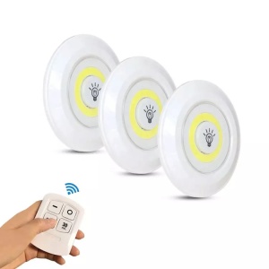 Set 3 lampi LED wireless, control prin telecomanda, 2 trepte de lumina, temporizare 30 min, alimentare cu baterii, Alb, YULMI - Img 4