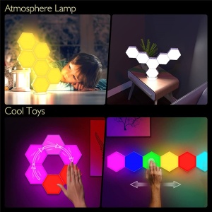 Set 3 lampi RGB modulare de perete, LED, joc de lumini, telecomanda, touch control, forma hexagon K KATHODE