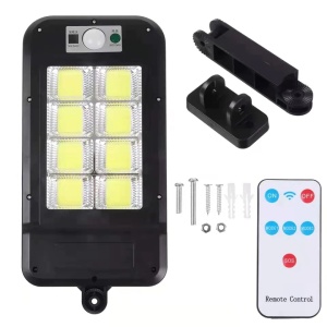 Set 3 lampi solare Tiessa, cu telecomanda, 160 LED-uri, corp de iluminat exterior, cu incarcare solara, senzor de miscare/lumina