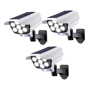 Set 3 Lampi Solare Tip Camera Falsa cu Panou Solar Incorporat 77 LED 7 SMD, Telecomanda, cu Senzori de Amurg, Miscare si Lumina, Rezistenta la Apa IP65, 3 Moduri Functionare, Alb
