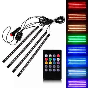 Set 4 benzi Lumini ambientale auto, intensitate reglabila, 12 SMD RGB cu telecomanda - Img 2